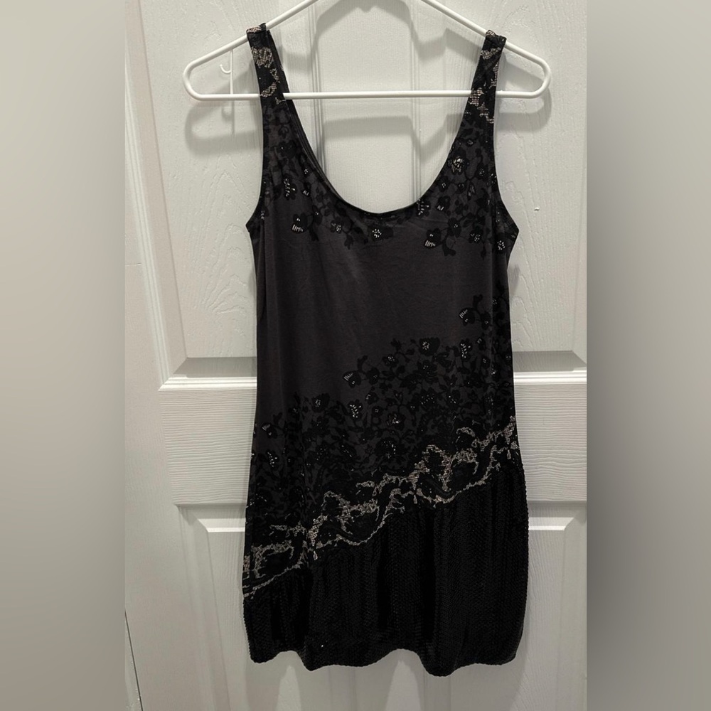 2010 Express Black Floral Lace-Trim Tank Dress